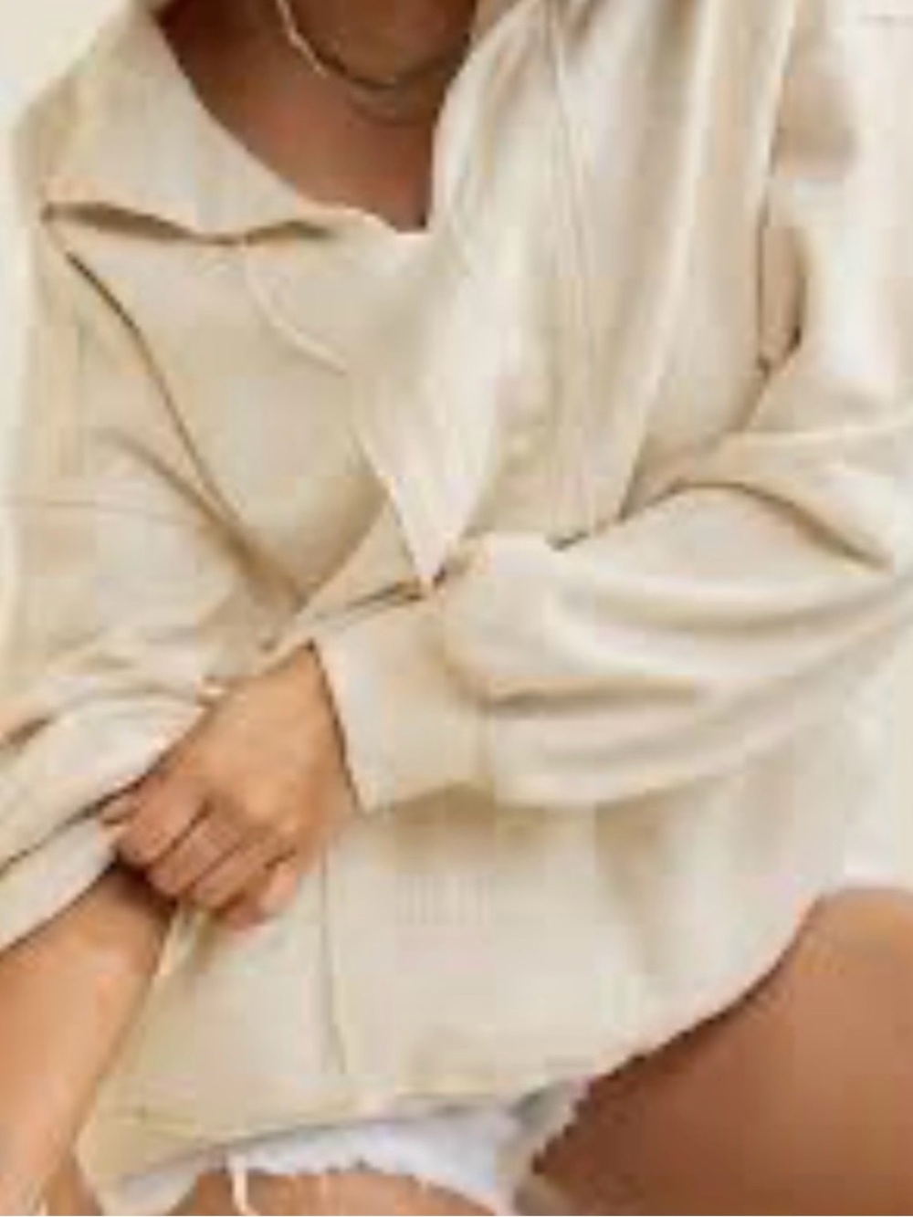 Aerie Starry Skies Open Neck Cream Sweatshirt Loungewear Size XS